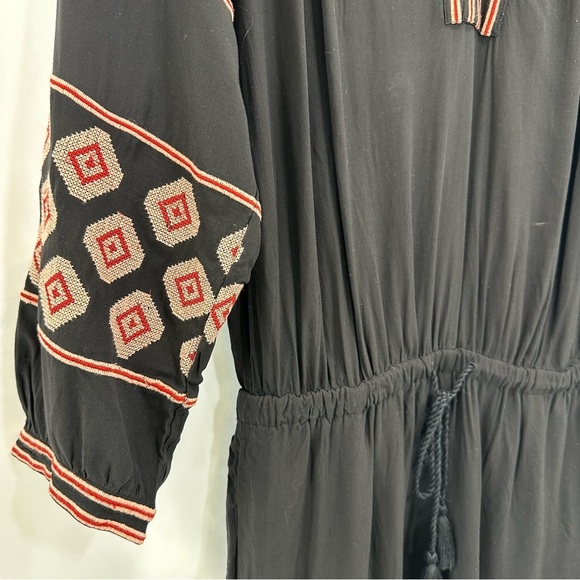 LOFT Embroidered Romper Petite Medium Long Sleeve Jumpsuit Boho Black Red - Picture 4 of 10